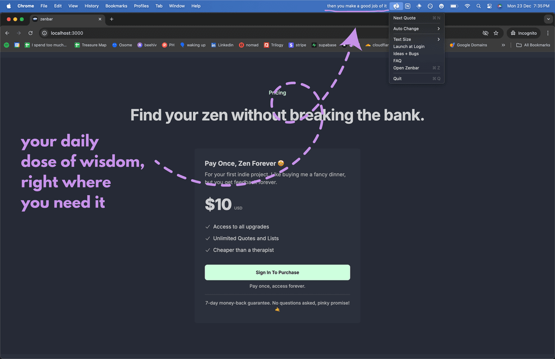 ZenBar Menu Bar Preview